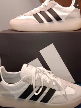 adidas White Sneakers with Black Stripes